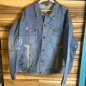 Vintage Pelle Pelle denim jacket size 3XL two tone made in Hong Kong